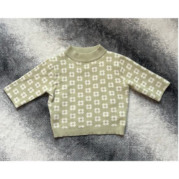 Princess Polly Sweaters - Princess Polly Ribbed Green Floral Mock Neck Pullover Sweater Size Small Medium